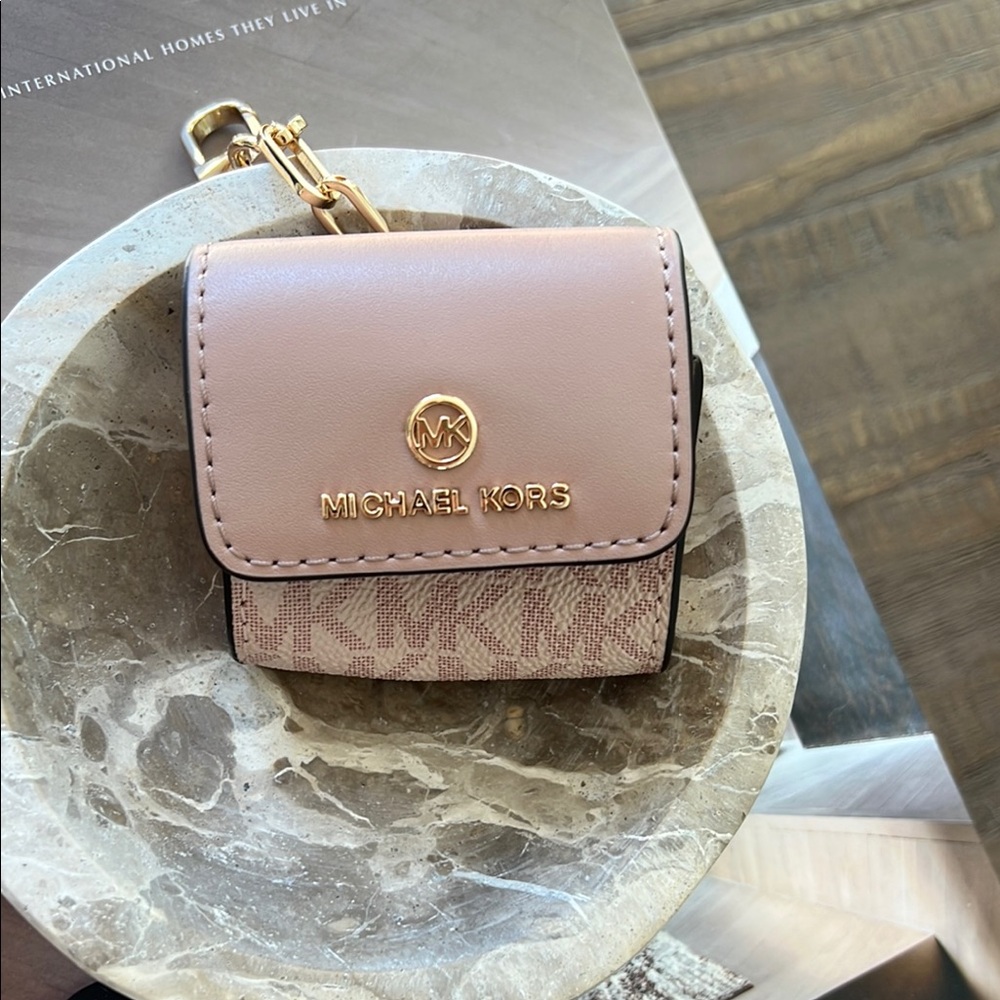 Michael Kors Tan and Brown Key Card Holder with Gold Hardware